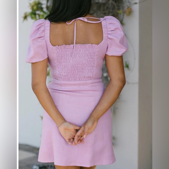 NWT Emerson Fry Amy Puff Sleeve Large Lavender Linen Dress - Picture 2 of 5